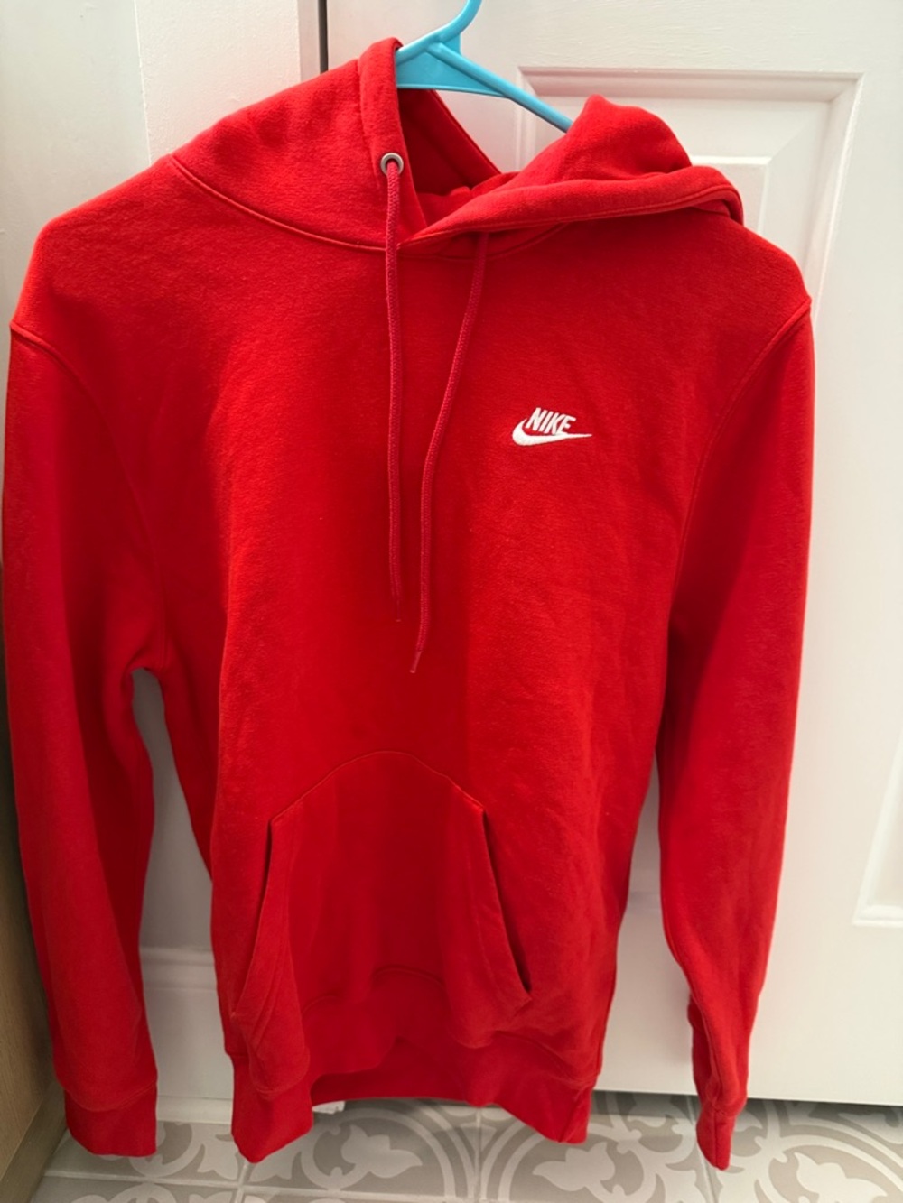 Nike Red Hooded Pullover Sweatshirt with White Swoosh